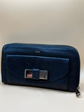 Chloé Navy Leather Full Size Zip-Around Wallet Butter Soft GC